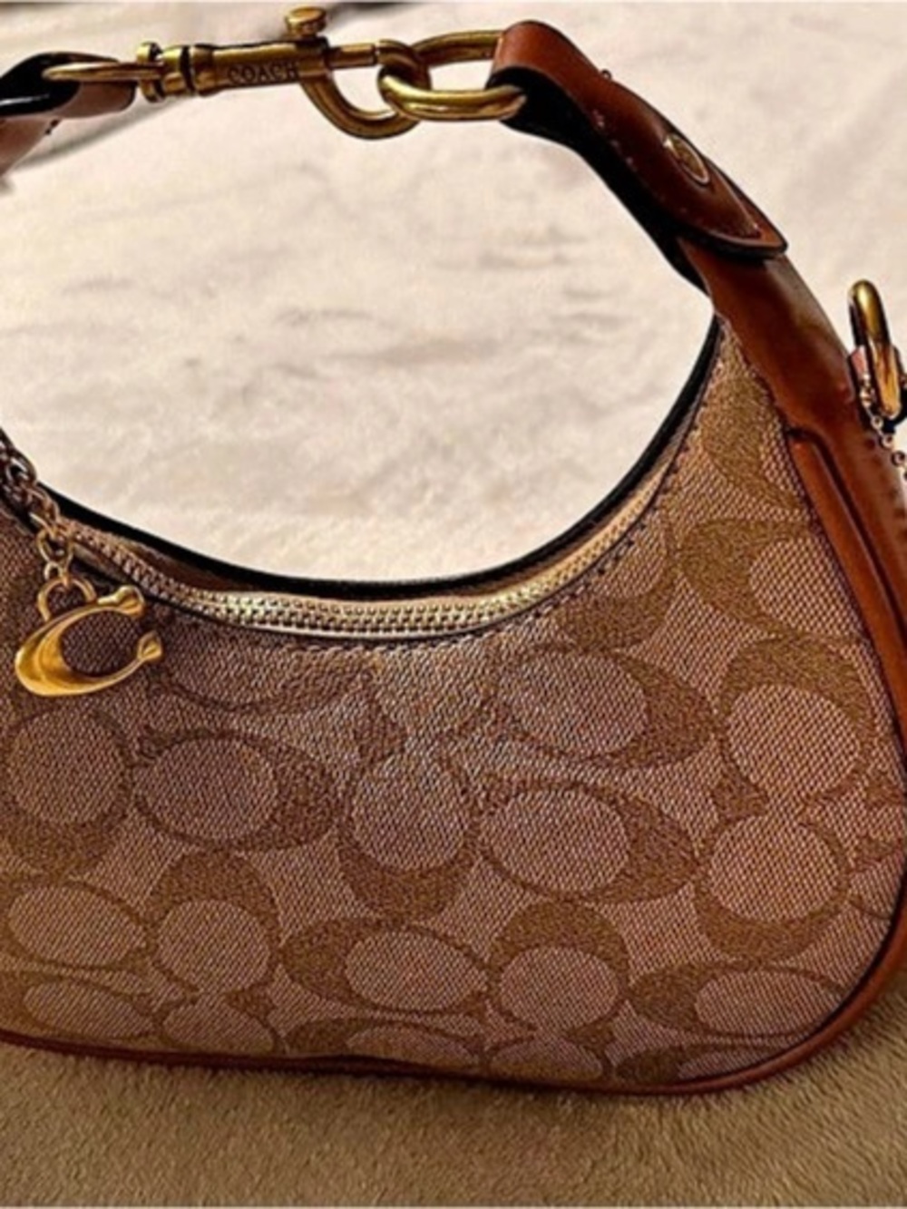Coach Teri Hobo In Signature Canvas Brown & Tan Shoulder Bag